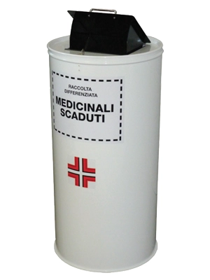Contenitore Cilindrico in Acciaio per Medicinali Scaduti